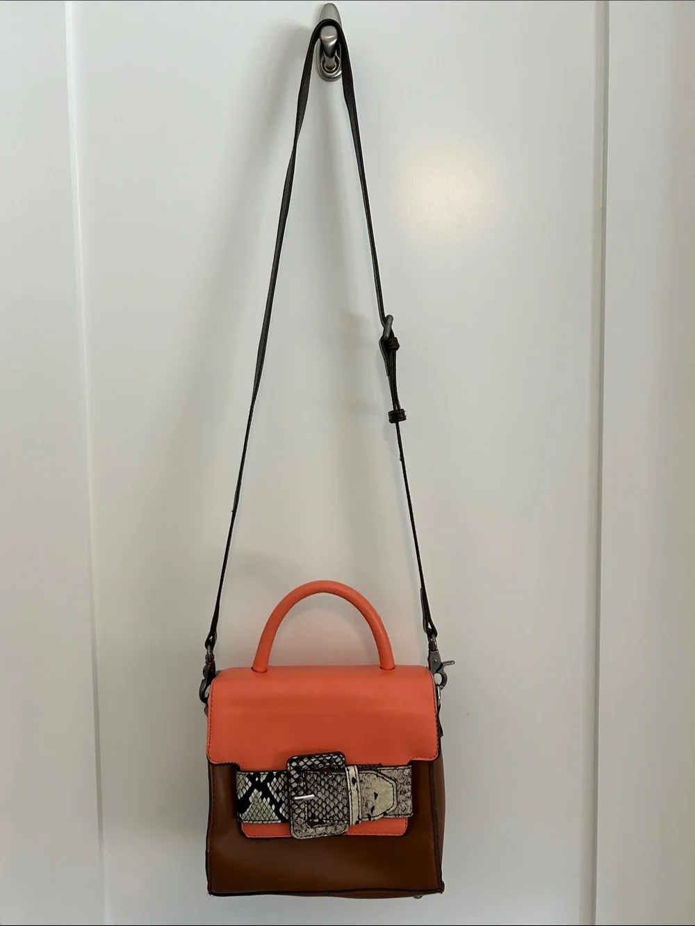 Christian Lacroix Top-Handle Satchel with Snake-Print Buckle